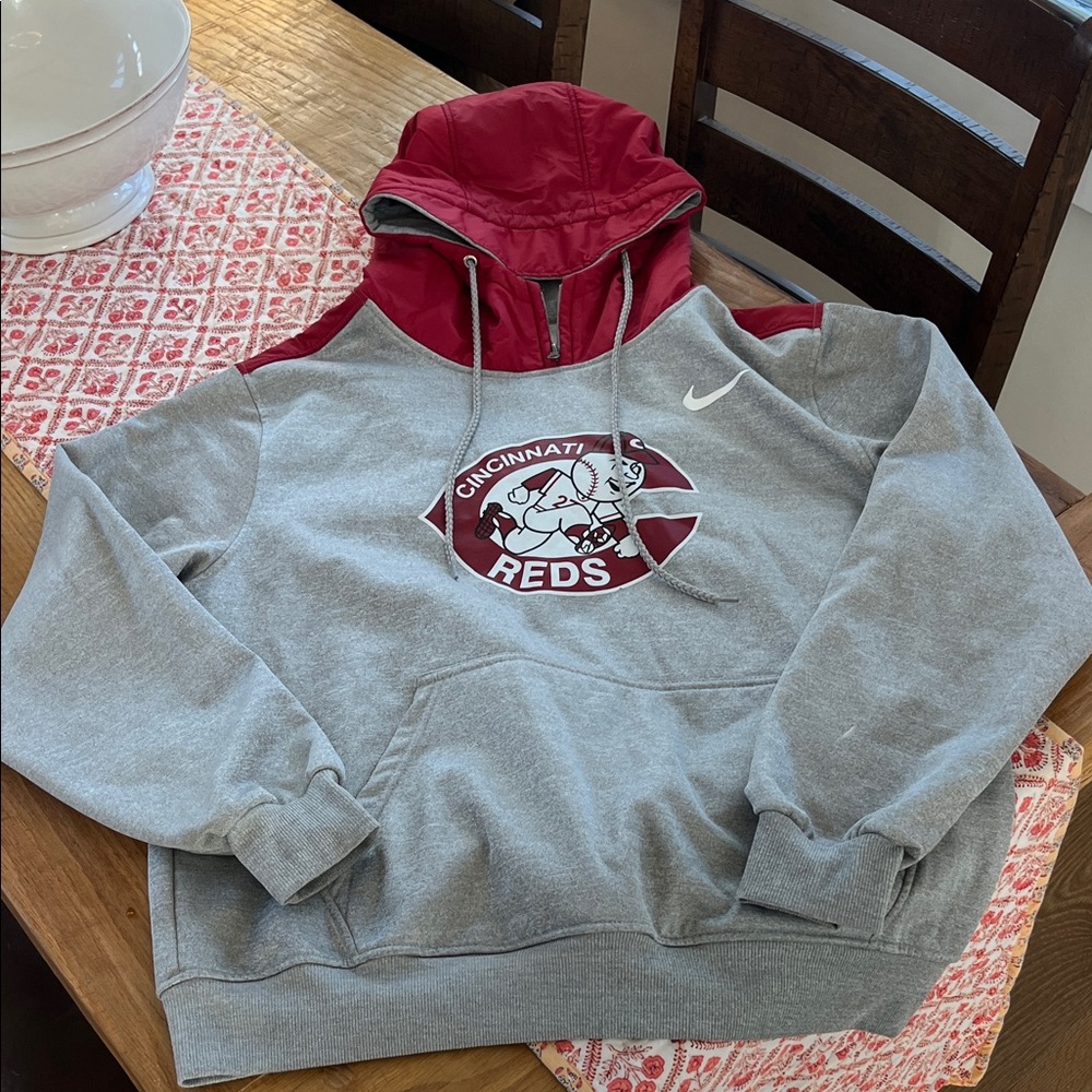 Nike Gray and Red Cincinnati Reds Hoodie